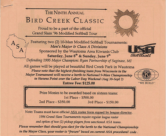 1996 9th Annual Major Bird Creek Classic in Wautoma