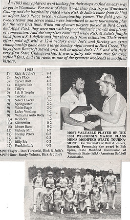 1983 Major State Champions Rick & Julies