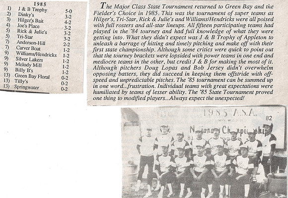 1985 Major State Champions J & B Trophy