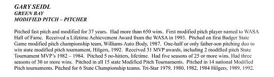 1995 Gary (Sarge ) Seidl- Hall of Fame