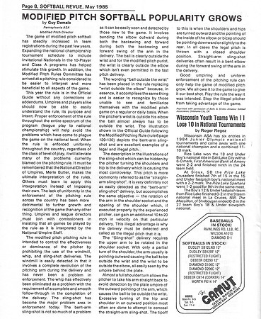 1985 Issue of Softball Revue  Magazine - Modified Softball Popularity