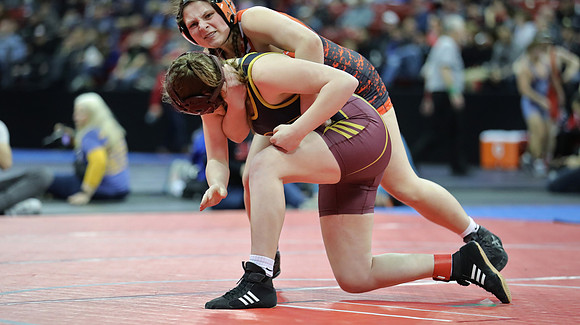 Waterloo GIRLS Michala Lewllin 152 lbs. Match 1 at State Tournament 2023  (2)