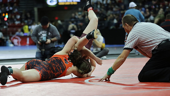 Waterloo GIRLS Michala Lewllin 152 lbs. Match 1 at State Tournament 2023  (7)