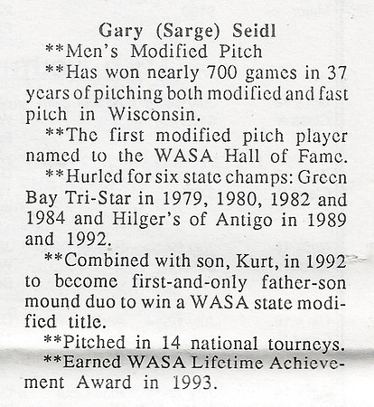 Gary (SARGE ) Seidl Hall of Fame