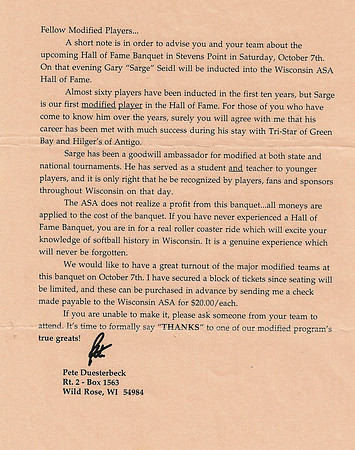 1995 Gary (Sarge ) Seidl- Hall of Fame