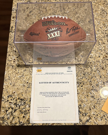 ($800.00) Item #52 Brett Favre Autographed Superbowl Pro Football & Case