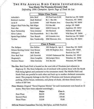 1995 8th Annual Major Bird Creek Classic Wautoma