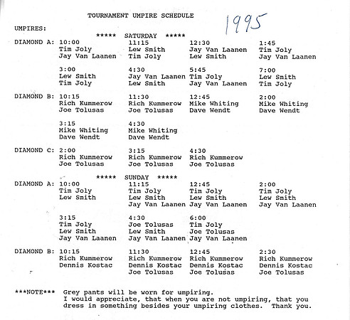 1995 Umpires for Major State Tourney