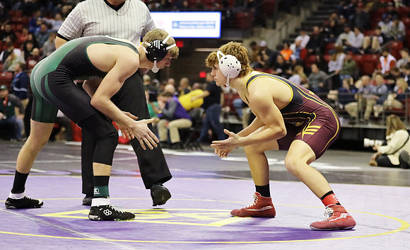 Waterloo 160 lbs. Trevor Firari Match #1 State Tournament 2023  (4)