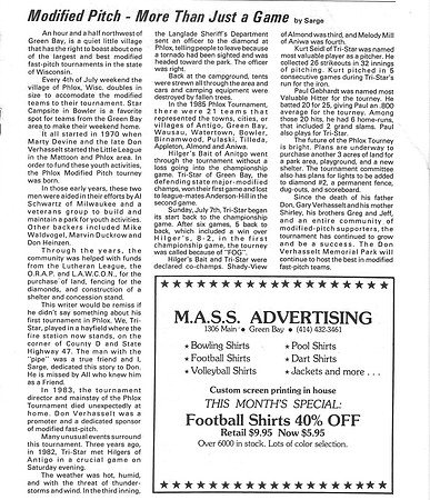 1985 SARGE (Gary Seidl) Article in August Issue of Softball Revue Magazine
