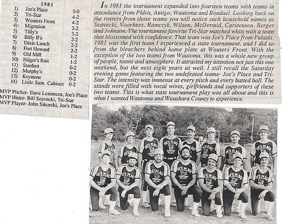1981 Major State Champions Joes Place