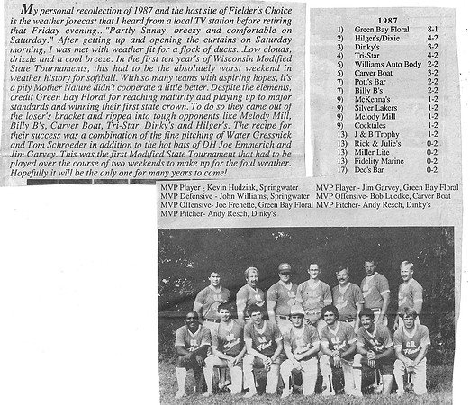 1987 Major State Champions Green Bay Floral