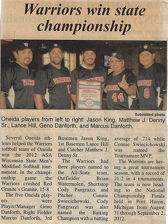 2012 Class C State Champs Oneida Warriors