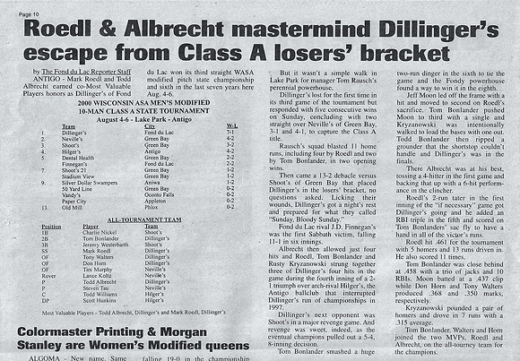 2000 Class A 10 Man State Tournament in Antigo